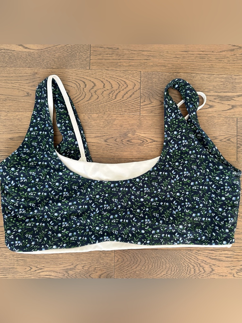 Abercrombie & Fitch Navy Floral Sports Bra with White Trim